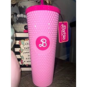 Barbie Movie Hot Topic Exclusive Pink Studded Tumbler Cup & Straw New in box